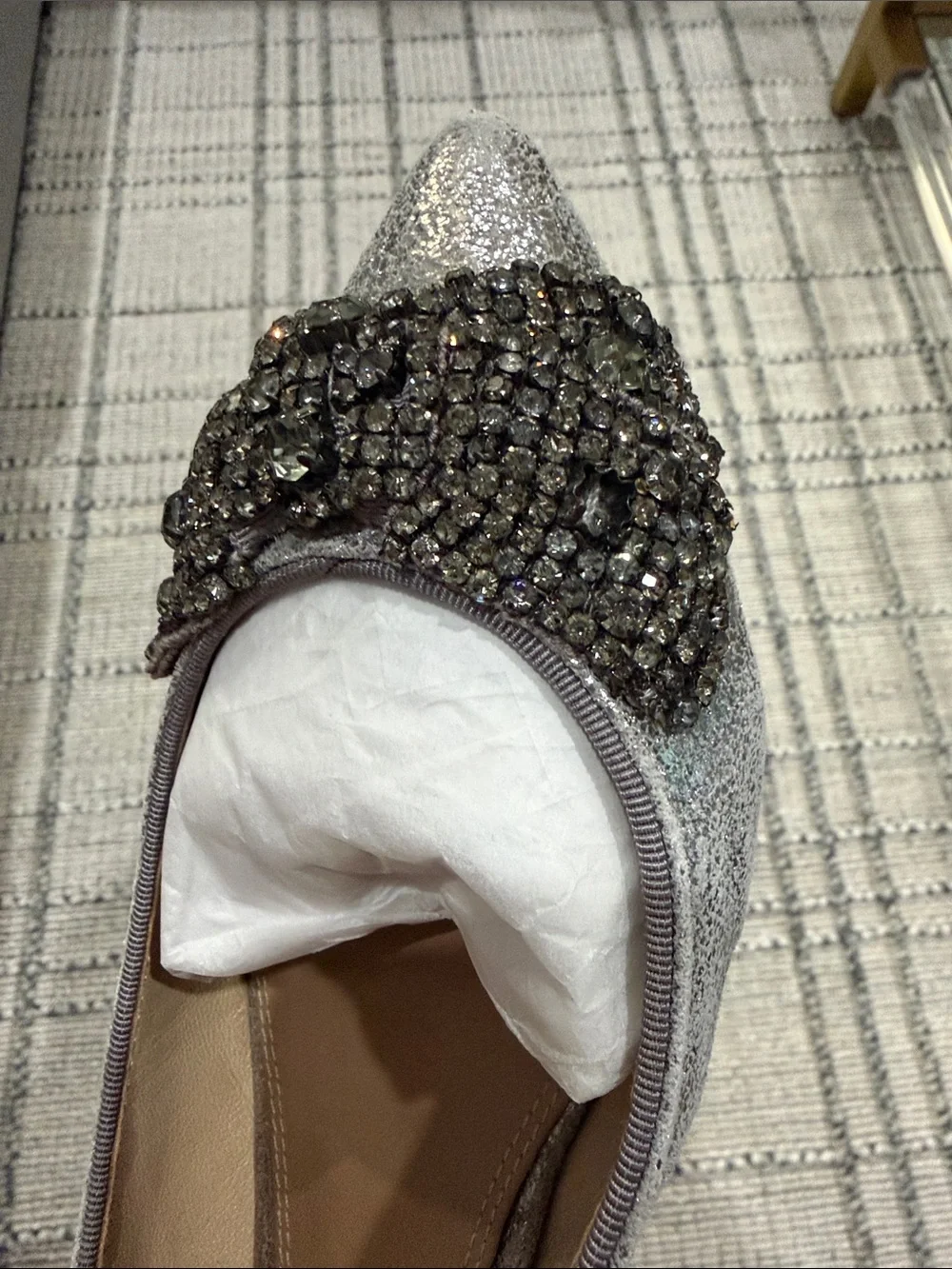 Tory Burch Silver Pointed Toe Embellished Women's Ballet Flats